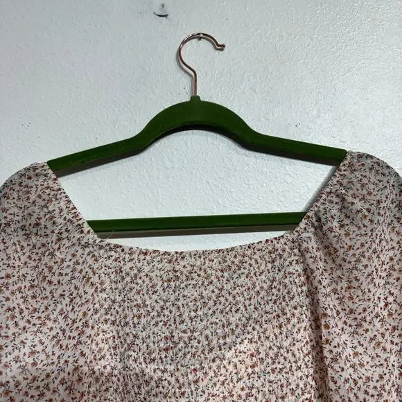 Active USA Floral Ruched Cropped Blouse Long Sleeve Square Neck Sz M NWT - Picture 9 of 13